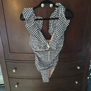 J.Crew ruched long torso, gingham bathing suit